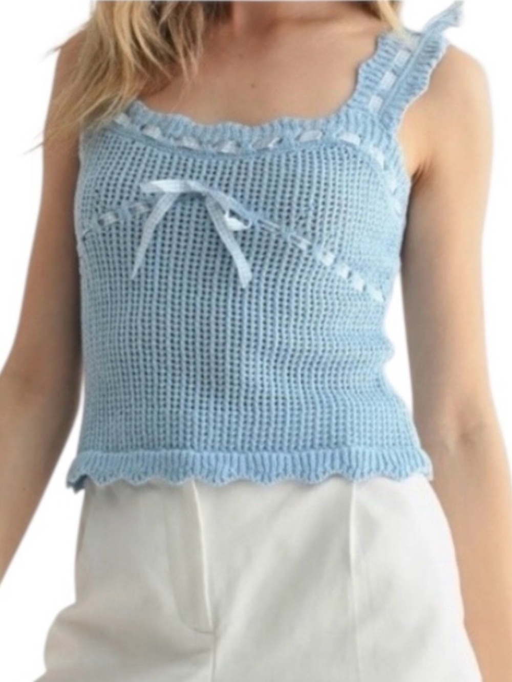 New Lush Baby Blue Tank Top with Gingham Ribbon Size Large